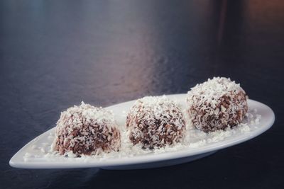 Close-up of dessert in plate on table