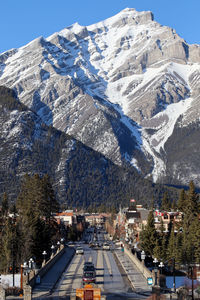 Aerial view of snow covered mountain