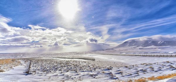 Scenic view of snowcapped landscape against sky