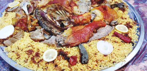 High angle view of breakfast served in plate