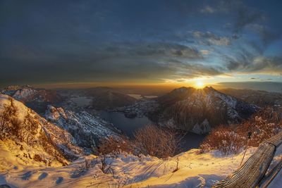 Aerial view of landscape against sky during winter