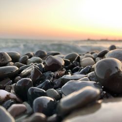 Close-up of stones on beach