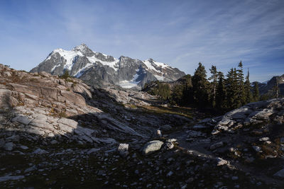 Scenic view of snowcapped mountains against sky