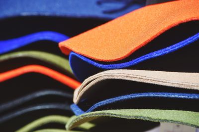 Stack of colorful textile in store