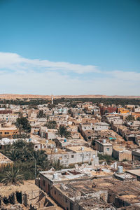 High angle view of townscape against clear sky