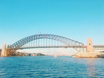 View of bridge over river against blue sky