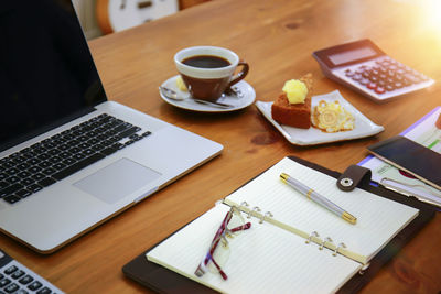 High angle view of breakfast on table