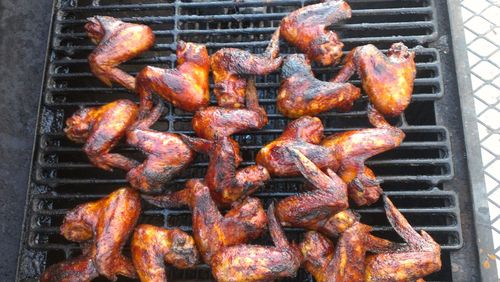 Close-up of meat on barbecue grill