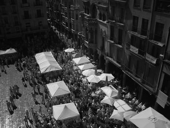 High angle view of crowd in city