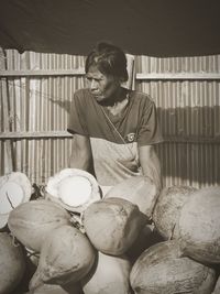 Woman working in container