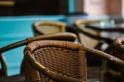 Close-up of wicker basket on table