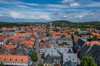 High angle view of townscape against sky