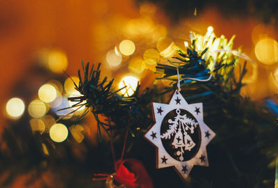 Close-up of illuminated christmas tree at night