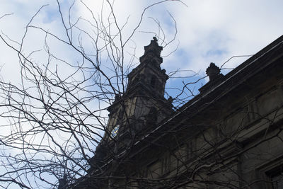 Low angle view of bare tree against sky