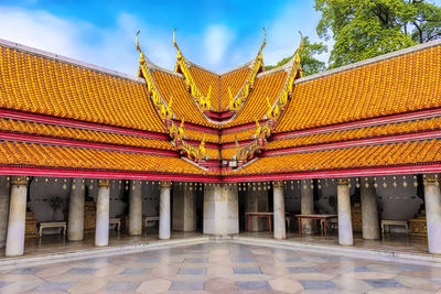 Exterior of temple building against sky