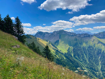 Panorama of the switzerland alpine mountains.beautiful view in the french canton.