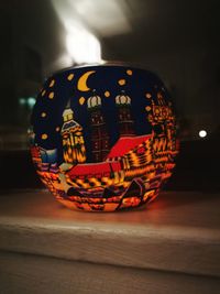 Close-up of illuminated pumpkin at night