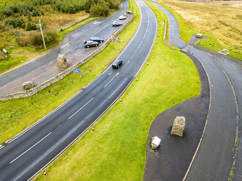 High angle view of cars on road