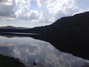 Scenic view of lake against cloudy sky