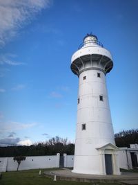 Low angle view of lighthouse against sky