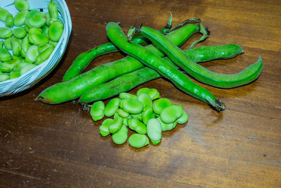 High angle view of chopped vegetables on table