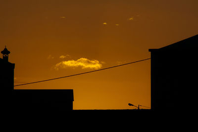 Low angle view of built structure at sunset