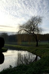 Scenic view of lake against cloudy sky