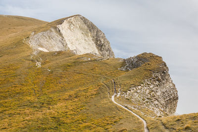 View of passo cattivo with a big landslide in italy