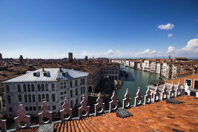 High angle view of buildings in city