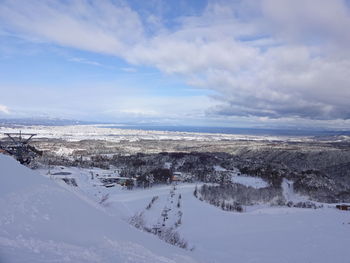 Scenic view of snowcapped mountains against sky