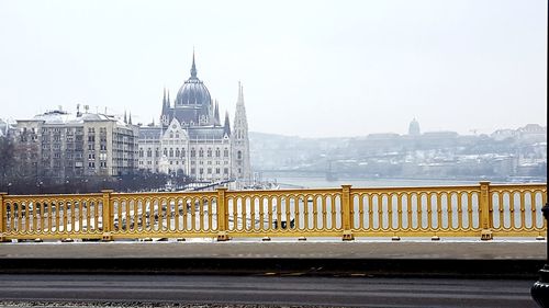 View of suspension bridge over river