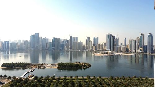 Cityscape against clear sky