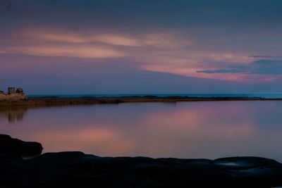 Scenic view of lake against sky during sunset