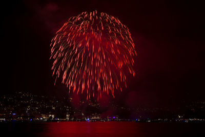 Low angle view of firework display at night