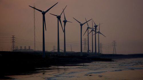 Wind turbines on landscape