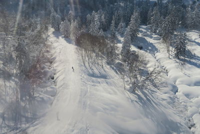 High angle view of snow covered mountain