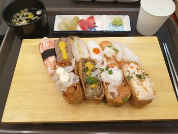 High angle view of food on table