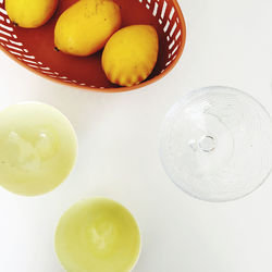 High angle view of fruits in bowl on table