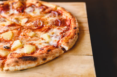 High angle view of pizza on table