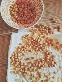 High angle view of breakfast on table