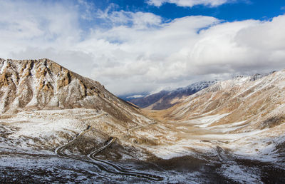 Scenic view of snowcapped mountains against sky