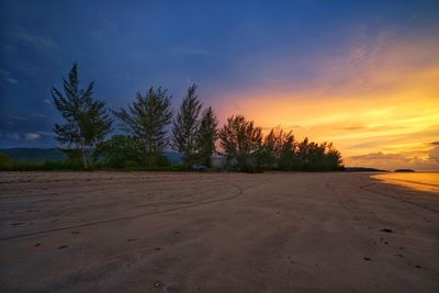 Beautiful road by trees against sky during sunset