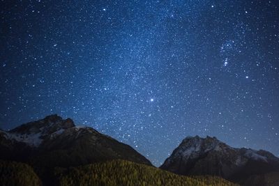 Scenic view of mountain against star field at night