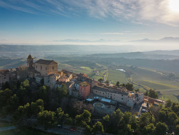 High angle view of townscape against sky