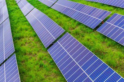 Rows of photovoltaic panels at a solar farm in nepal.