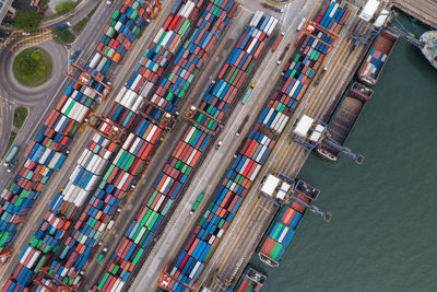 High angle view of illuminated commercial dock