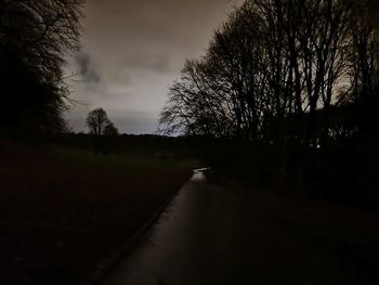 Road amidst trees on field against sky