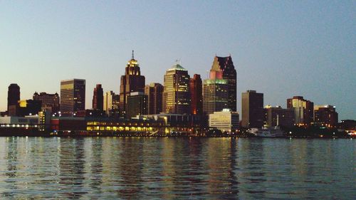 City skyline at dusk