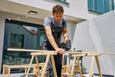 Young man working at home