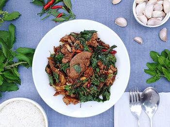 High angle view of food on table